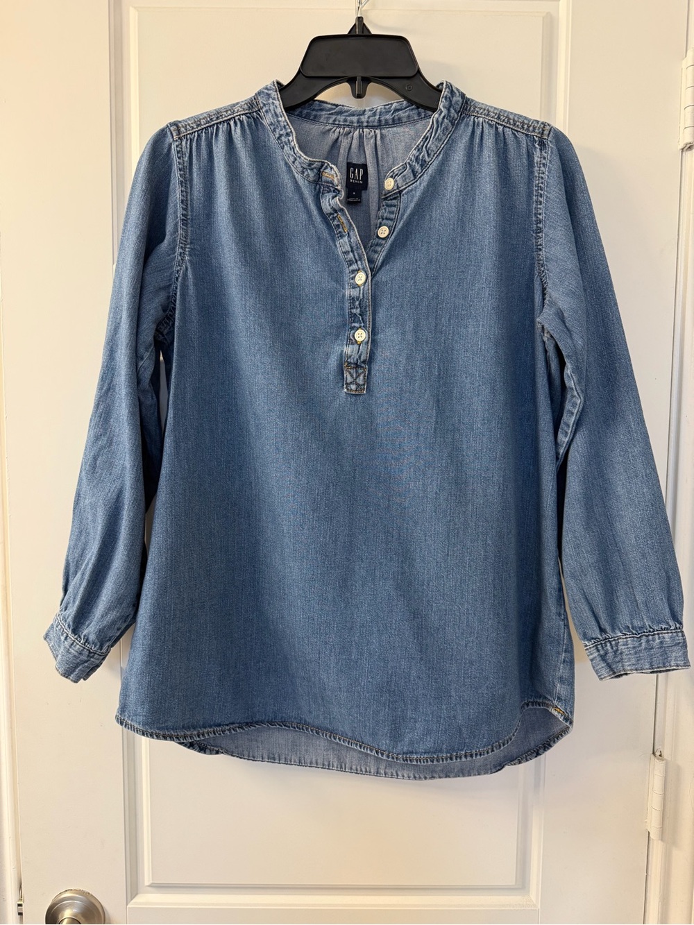 GAP | Chambray Denim Popover Balloon Sleeve Boho Oversized Henley Top | Sz M
